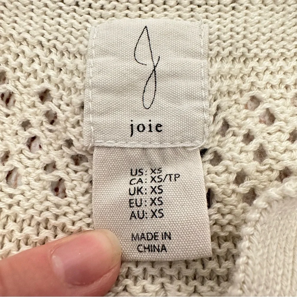 Joie V-Neck Open Knit Sweater XS Crochet Eyelet Beige Resort Travel Clean Girl - Picture 5 of 7